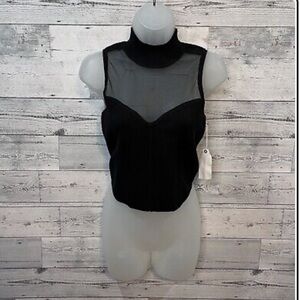 Anthropologie Sweetheart Neckline Black Mesh Knit Top